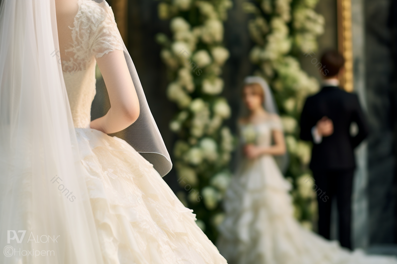 穿婚纱步入婚姻殿堂的女性背影,高清,摄影图,摄影图片,图片大全,摄影图免费下载